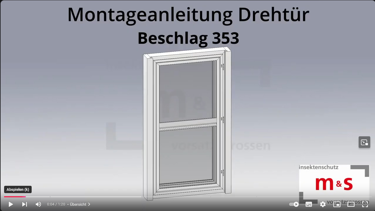 ms Beschlag 353 fuer Fliegengitterdrehtuer mit Quersprosse